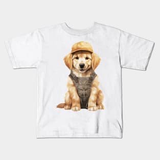 Farmer Golden Retriever Dog Kids T-Shirt